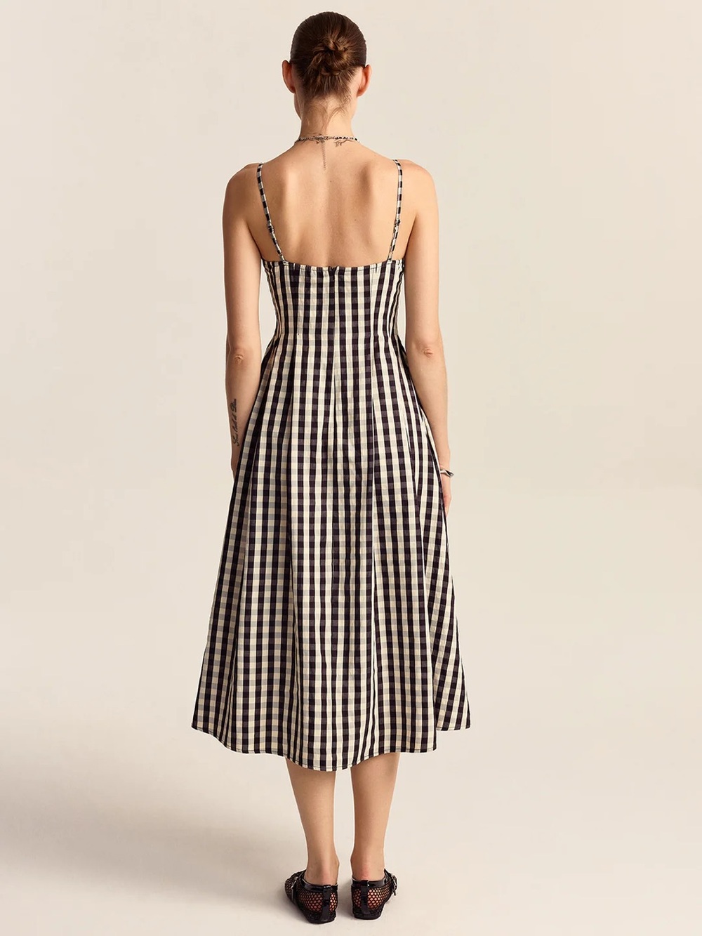178 Gingham Spaghetti Strap Midi Dress with Lace Trim - Picture 3 of 6